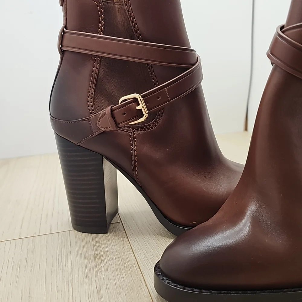 NEW WOMENS COACH JACKSON DARK SADDLE BROWN VEGAN LEATHER ANKLE BOOTS SIZE 9 - Picture 3 of 7